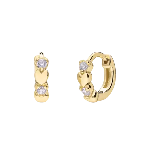 Zilveren goldplated kinderoorringen met hanger hart met zirkonia