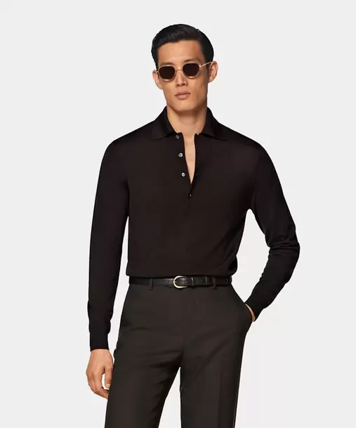 Dark Brown Long Sleeve Polo