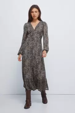 Paisley border midi dress