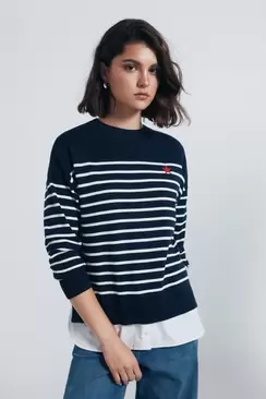 Combined striped jersey with embroidered detail