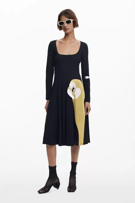 A-lijn jurk met lelieprint