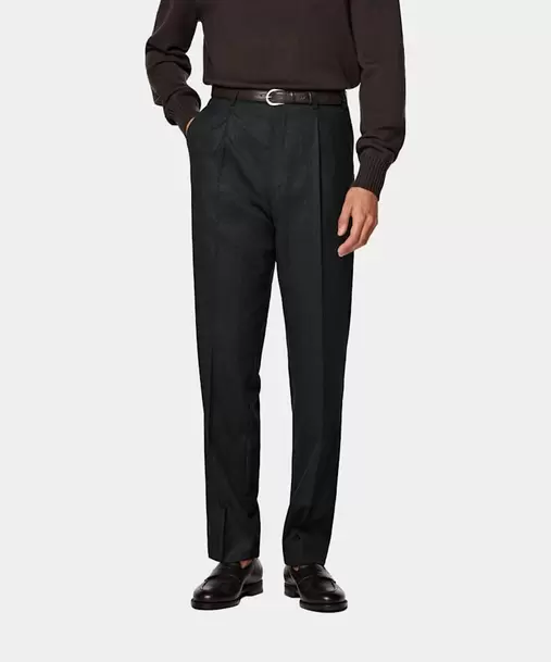 Dark Grey Wide Leg Tapered Suit Trousers