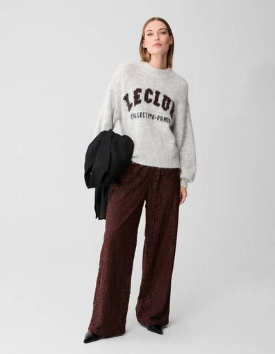 Kanten Wide Leg Broek Bruin