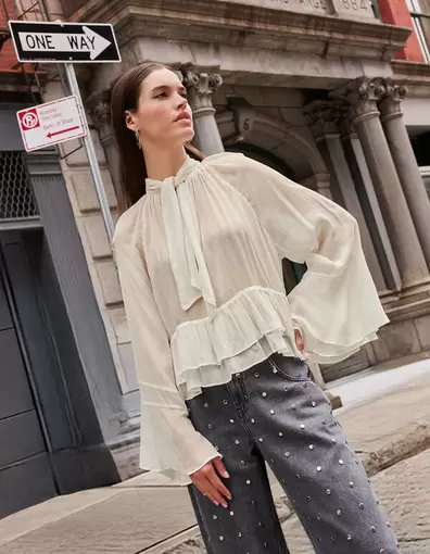 Volant Blouse Gebroken Wit