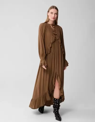 Volant Maxi Jurk Khaki