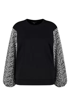 Sweater met ballonmouwen met opdruk