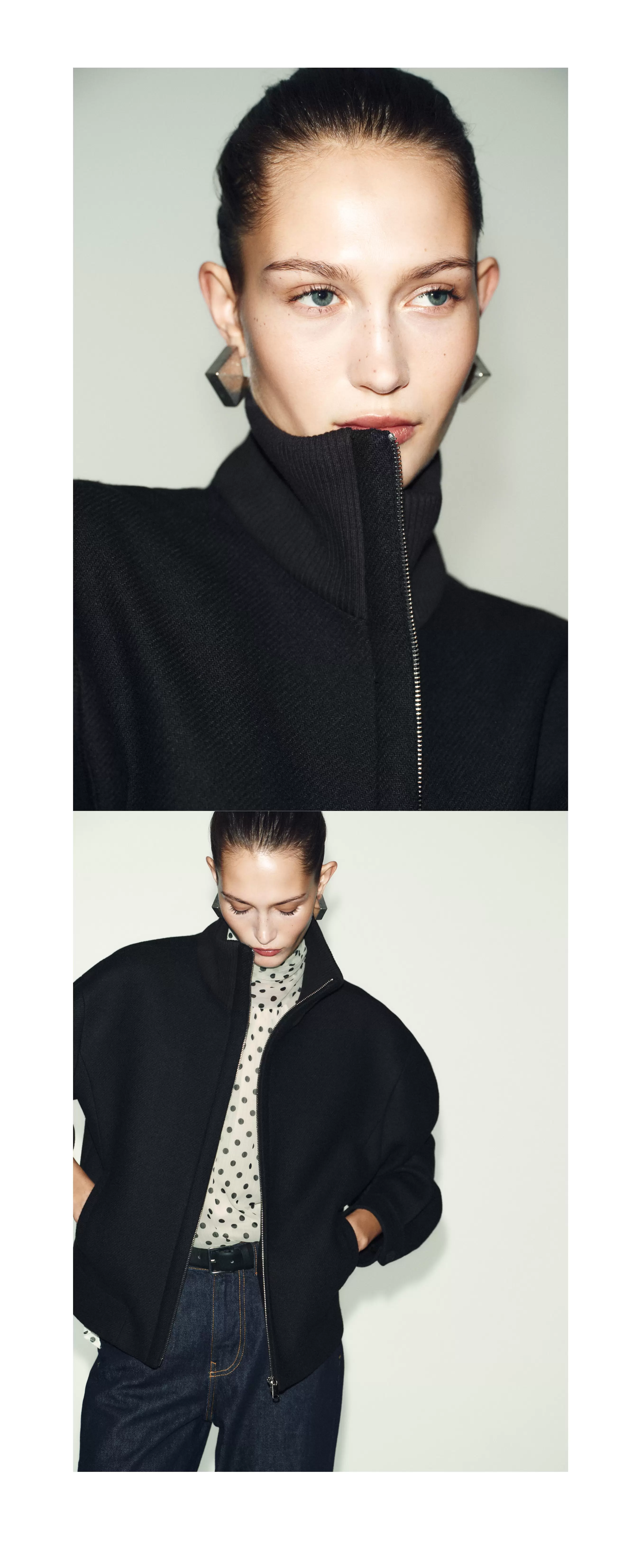 KORTE JAS MET WOL EN OPSTAANDE KRAAG