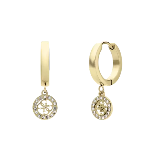 Guess stalen goldplated oorringhangers met kristal voor dames