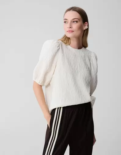 Jacquard Structuur Top Gebroken Wit