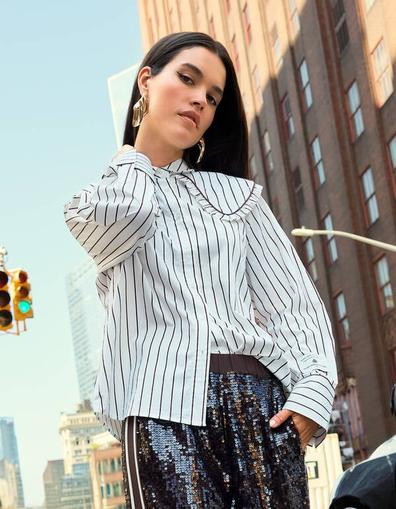 Big Collar Stripe Blouse Bruin