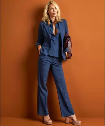 Wide fit broek travelstof met naad