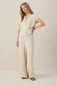 Beige linnen high waist wide leg broek
