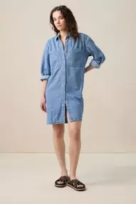 Blauwe denim jurk met embroidery