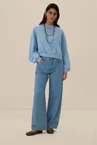 Blauwe high waist curved leg jeans