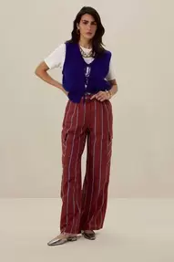 Bruine gestreepte high waist wide leg broek