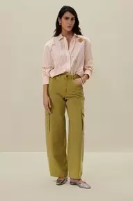 Donkergele high waist cargo broek