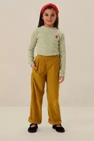 Donkergele wide leg corduroy broek