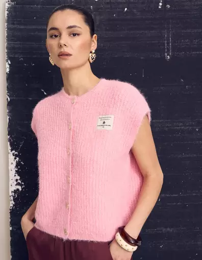 Hairy Button Gilet Roze