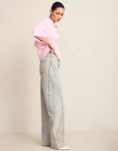 Eyelet Barrel Fit Jeans Bleached