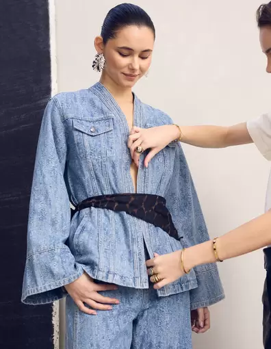 Jacquard Kimono Jack Blauw