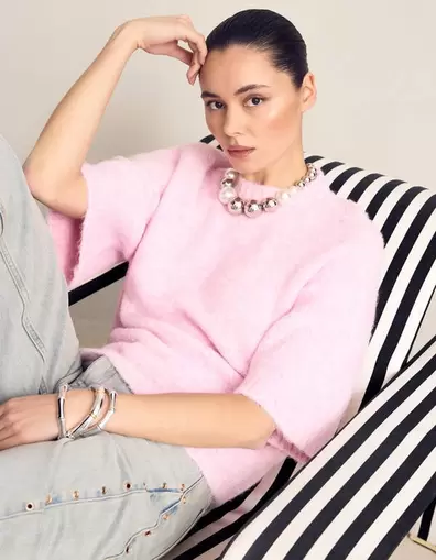 Hairy Short Sleeve Top Roze