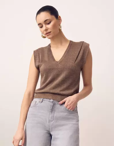 Glitter V-Neck Top Bruin