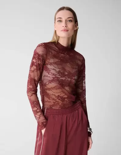 Flower Kanten Top Donkerrood