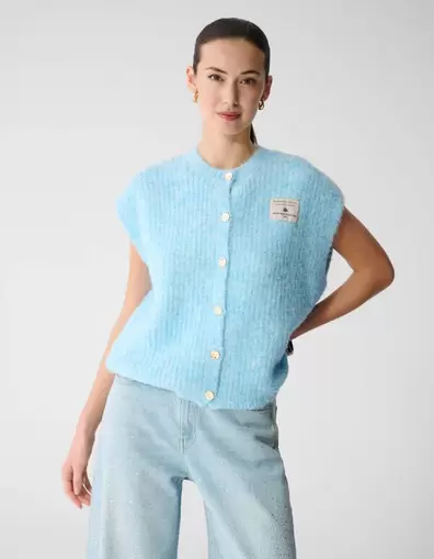 Hairy Button Gilet Lichtblauw