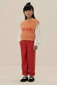 Lichtrode wide leg pull on broek