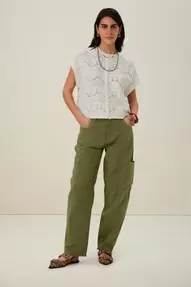 Groene mid waist broek met opgestikte zakken