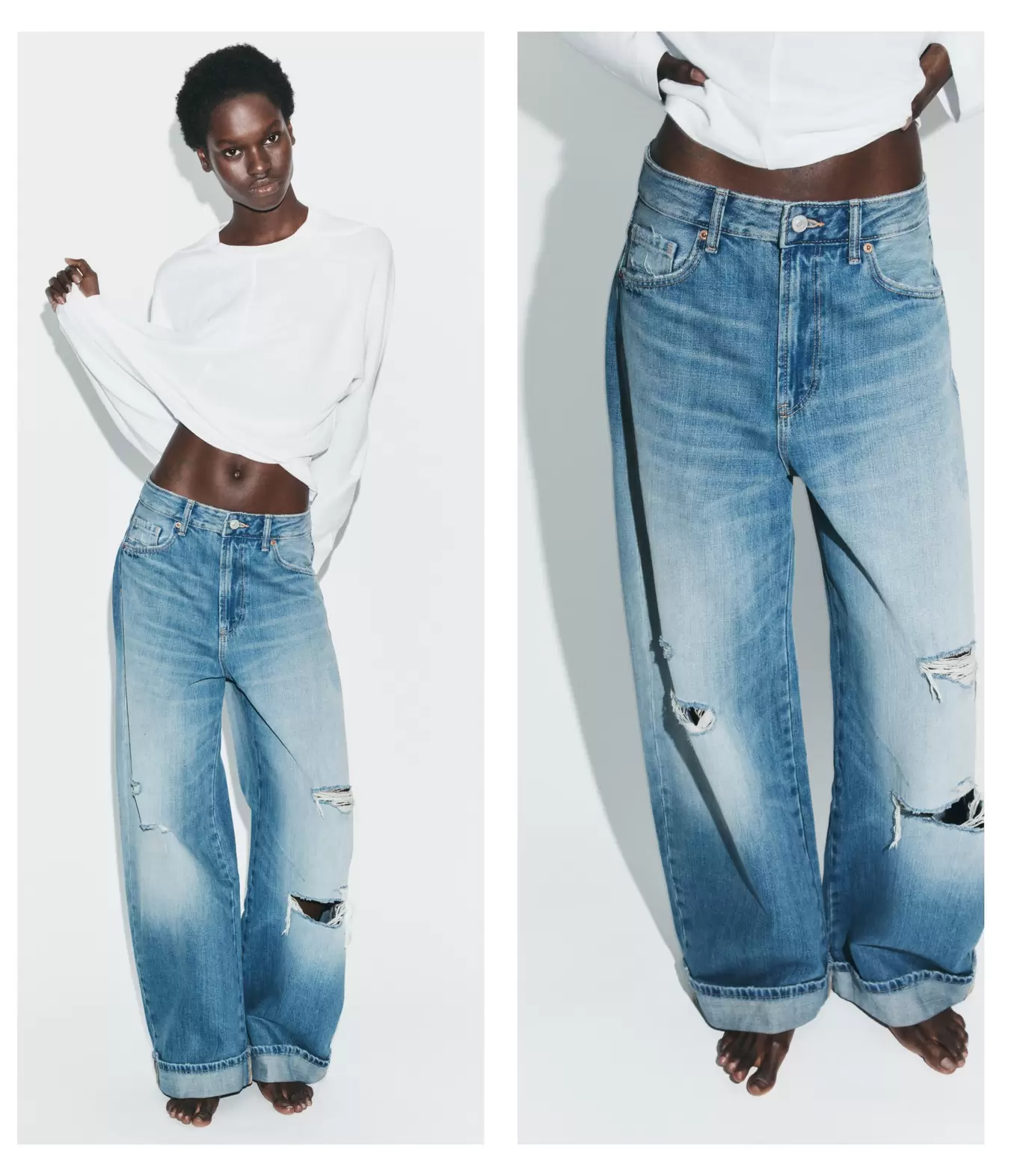 JEANS TRF BAGGY FOLDED MET SCHEUREN