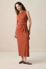 Bruine rib jersey jurk