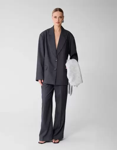 Ruiten Wide Leg Fit Broek Donkergrijs