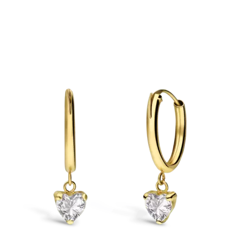 14 karaat geelgouden oorbellen met hart zirkonia
