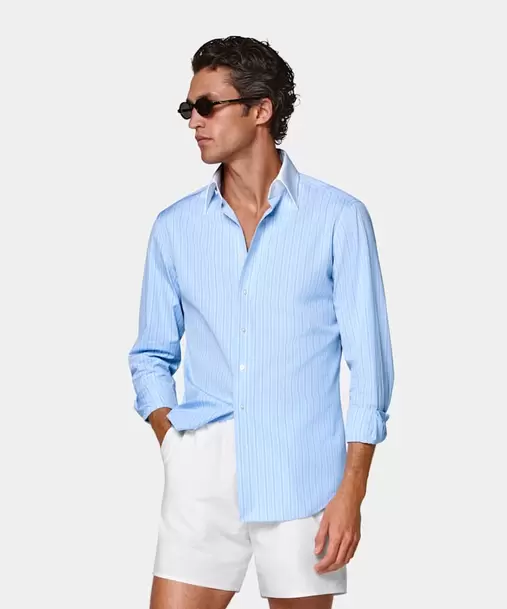 Light Blue Striped Point Collar Shirt
