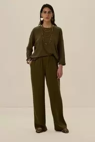 Donkergroene mid waist jersey broek