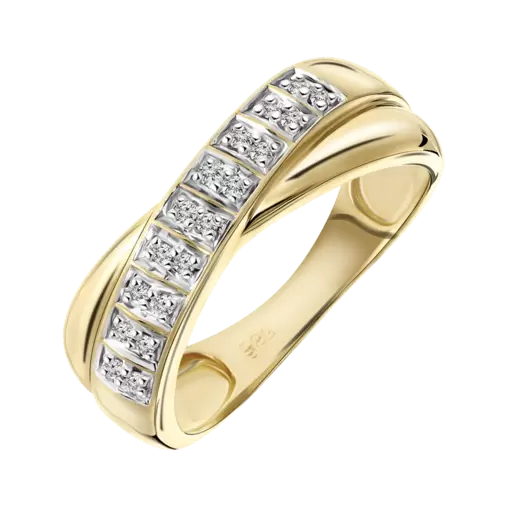 14 Karaat geelgouden ring met 18 diamanten 0,08ct