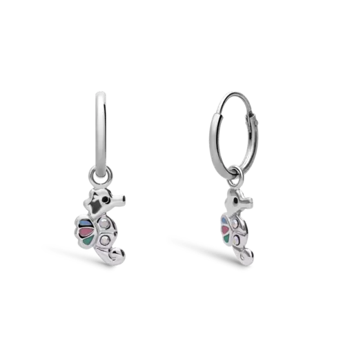 Zilveren kinderoorringen zeepaard zirkonia emaille