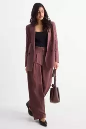 Business-broek met linnengehalte - high waist - regular fit