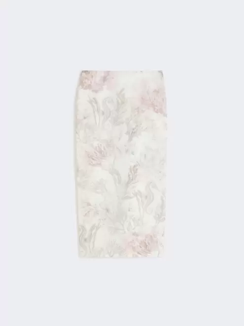 Printed organza and gabardine pencil skirt