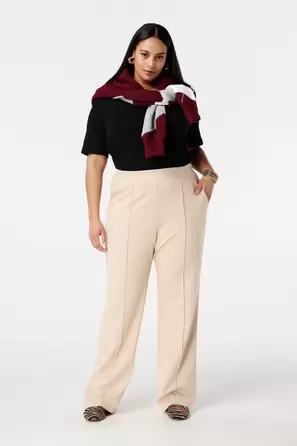 Wide leg pantalon met siernaden