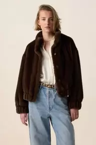 Donkerbruine faux fur jas