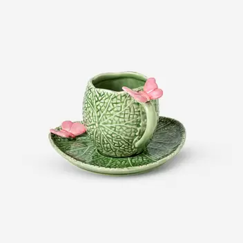 Green leaf mug with saucer and bu...