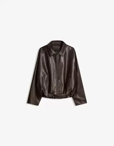 Bomberjack met leereffect en riem