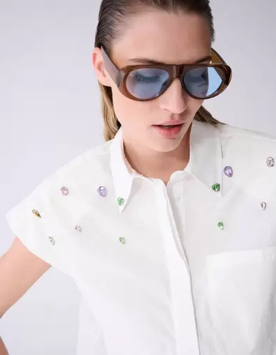 Strass Poplin Blouse Wit