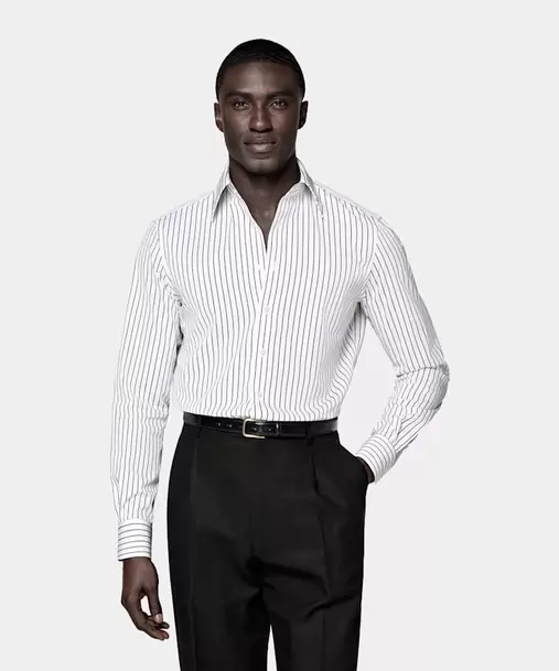 Black Striped Point Collar Shirt