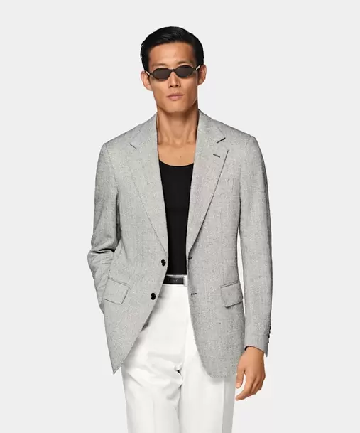 Black Herringbone Tailored Fit Milano Blazer