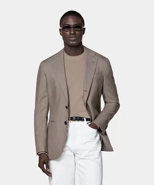 Taupe Tailored Fit Havana Suit Jacket