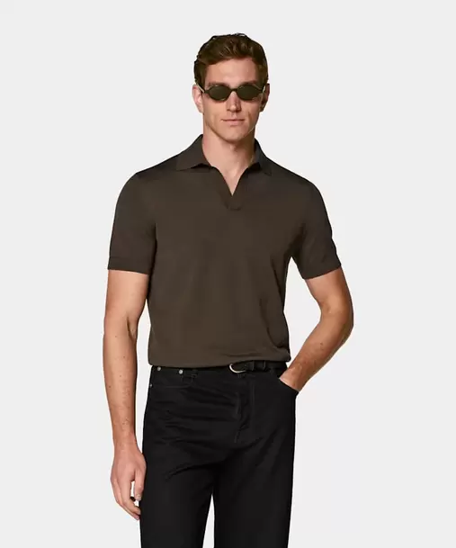 Dark Brown Buttonless Polo