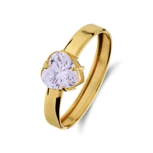 14 Karaat geelgouden damesring hartvorm zirkonia